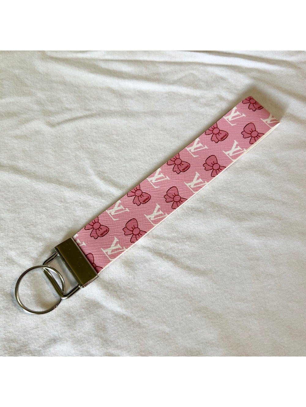 Pink Bow Faux Leather Fashion Key Fob Keychains Wristlet